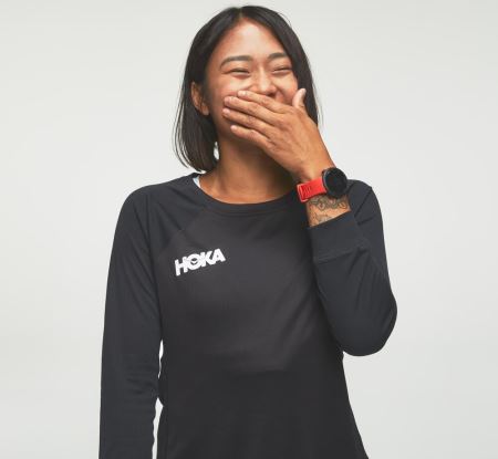 Hoka One One Performance 3/4 Sleeve Mulher - Top Pretas | PT-9WIUDHk